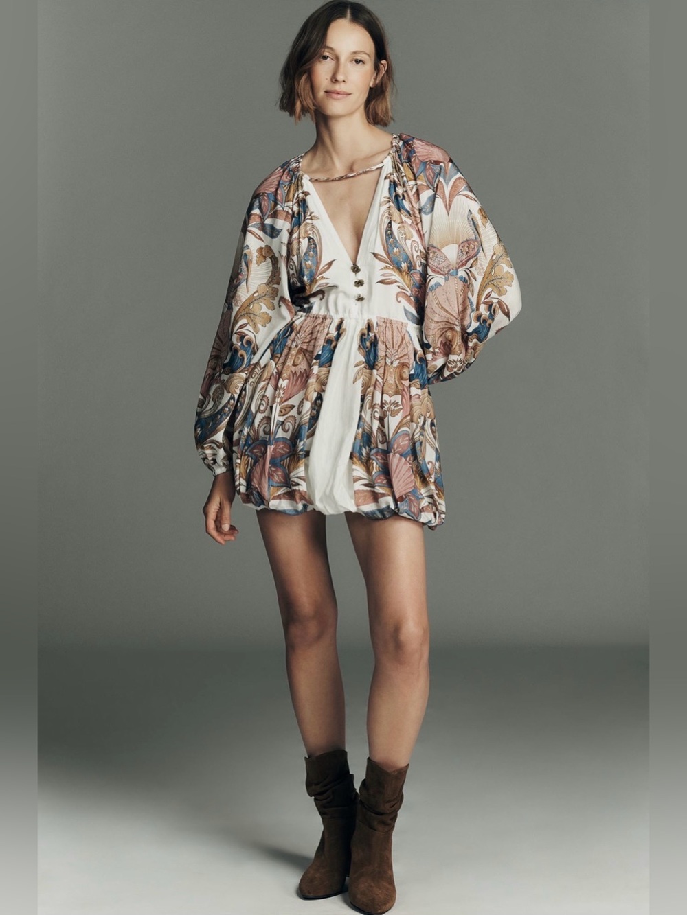 Farm Rio Sea Garden Off White Mini Bubble Dress Balloon Sleeve L NWT $298 Boho - Picture 4 of 16
